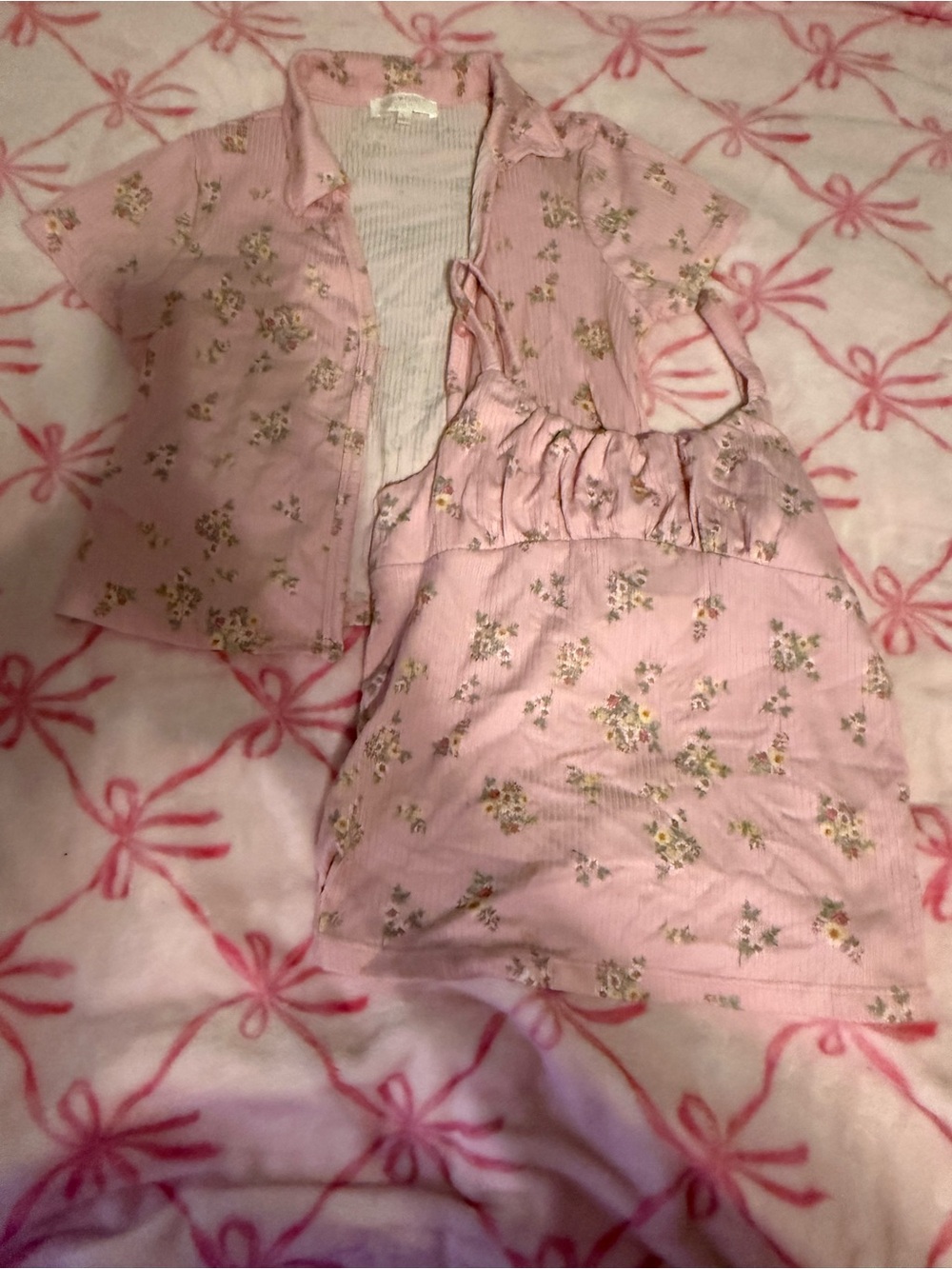 Ultra Flirt Pink Floral Kids Pajama Set - Short Sleeve Top & Shorts